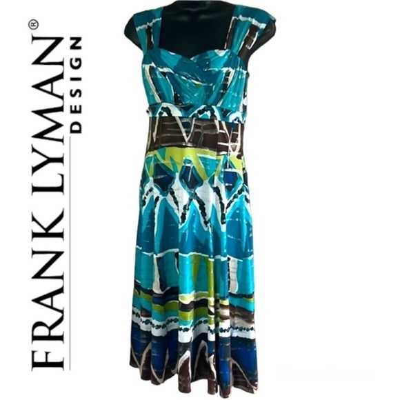 Frank Lyman Design Dresses & Skirts - Vintage🧚‍♀️ Frank Lyman Design Blue Abstract Print Summer Dress Size 4